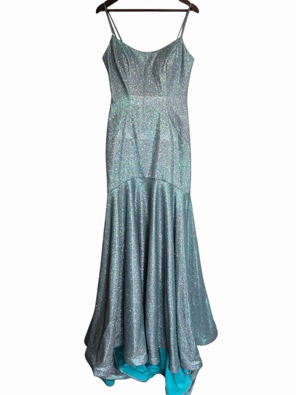 Sherri Hill Blue Silver Glitter Mermaid Gown Size 8 Prom Homecoming Turquoise